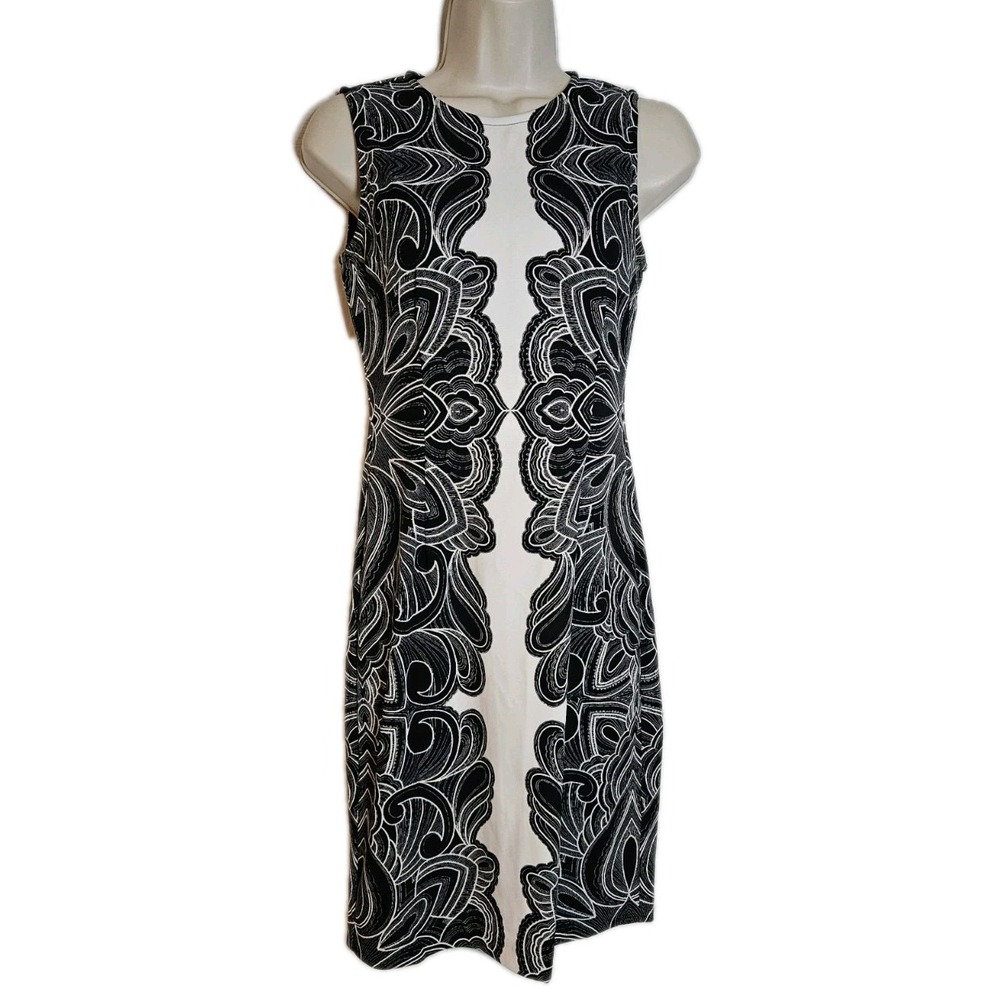 Boston Proper Shift Sleeveless Dress Womens‎ Size 0 White Black Floral Stretchy